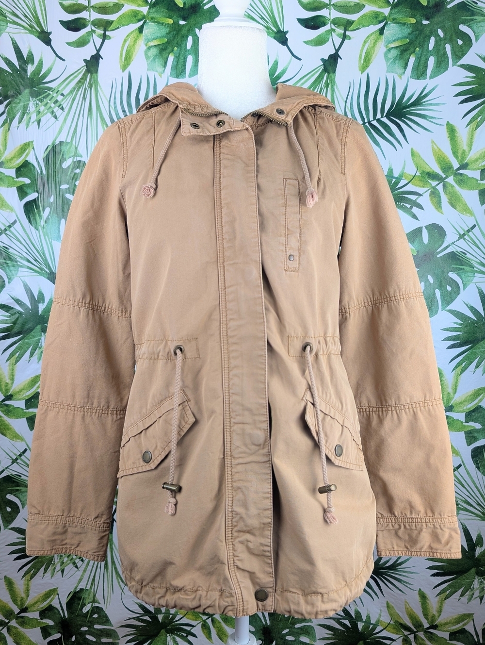 DIVIDED H&M Tan Drawstring Safari Hooded Jacket (Size: US 6) 1lb 5.3oz